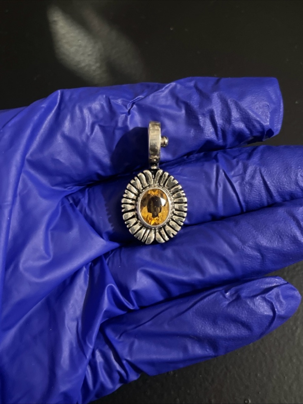 Golden Sunburst Pendant Necklace - Citrine-Color on Silver Tone